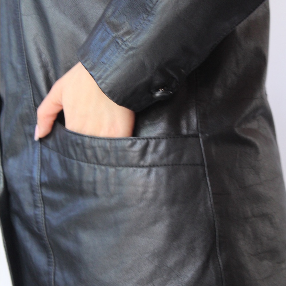Vintage Women's Black Genuine Leather Jacket Shoulder Padded (Threndzs) - Picture 5 of 9